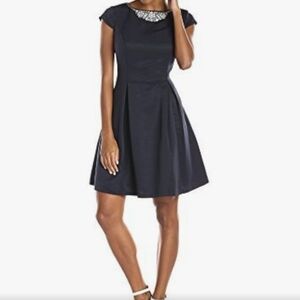 ✨ Navy Jewel Neck Fit & Flare Petite Dress | Size 6P